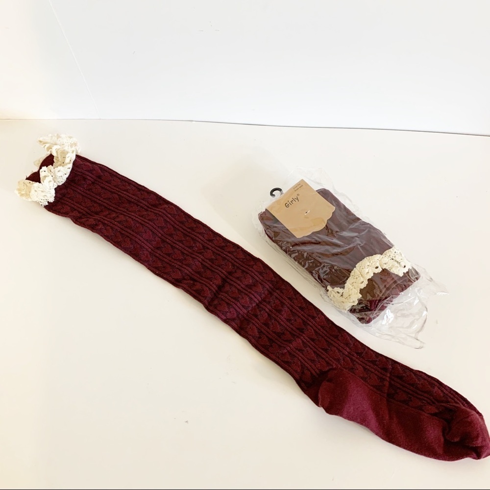 Burgundy with lace edge knee high sock!